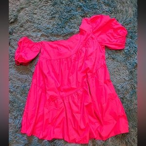 pink off the shoulder dress!